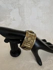 Vintage Victorian Revival WIDE Hinged Bangle Bracelet Floral Repousse Brass 1940