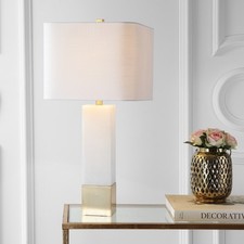 Jeffrey 29" Metal/Marble LED Table Lamp, Brass Gold/White by JONATHAN Y