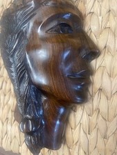 Vintage Hand Carved Wood Native Tribal Wall Plaque 6  x5  . READ