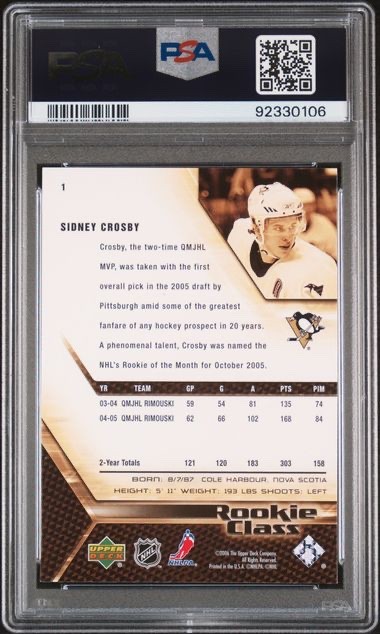 2005-06 Upper Deck Rookie Class - Sidney Crosby #1 (RC) PSA 9 - LOW POP Penguins view 2