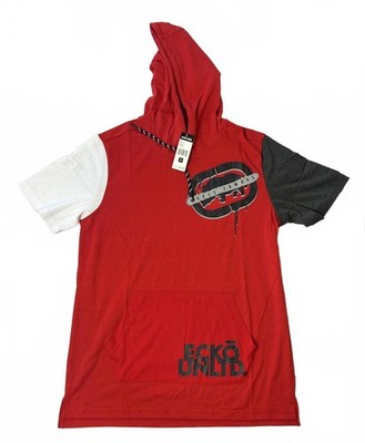 Ecko Unltd. Red Hooded Short Sleeve T-Shirt Mens Medium NWT Graffiti Art