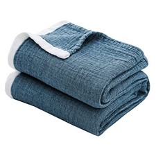 Cotton Muslin Blankets 4-Layer Blue Full/Queen-80" x 90" 1-vintage Blue