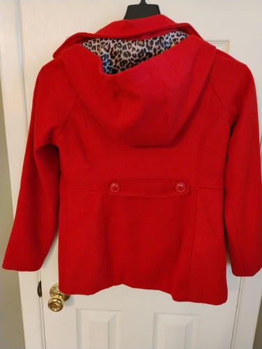 Girls Velvet Chic Cherry Red Toggle Coat Classic Preppy Academia Girls 14/16 - Picture 15 of 19