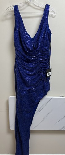 Ieena for Mac Duggal A11275 blau Pailletten Kleid Größe 8 neu mit Etikett asymmetrischer Schlitz - Bild 3 von 7