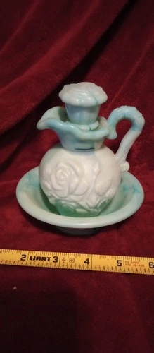 Avon Vintage Jadeite Milk Glass Rose Mini Pitcher And Bowl Set