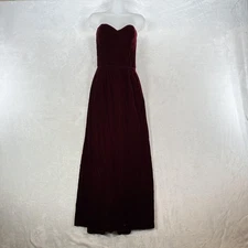Vintage Victor Costa Dress Womens 10 Burgundy Velvet Strapless Gown Made USA