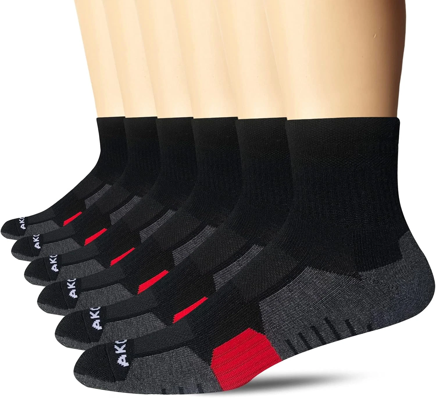 AKOENY Men's Athletic Running Cushioned Quarter Socks (6 Pairs) 9-12 Black