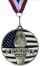10 Pack Award Victory Torch Medals 2.75 Inch With USA Neck straps & Clips 