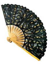 Victorian Trading Co Black Battenburg Lace Folding Fan Hand Wedding 