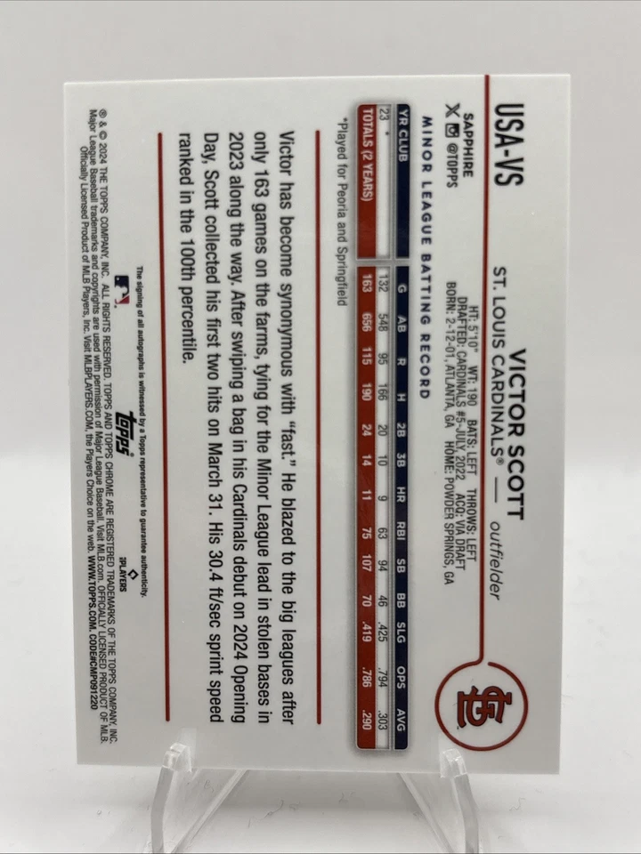 2024 Topps Chrome Sapphire Update Victor Scott  RC Rookie AUTO Gold /50 -A - Image 2 of 2