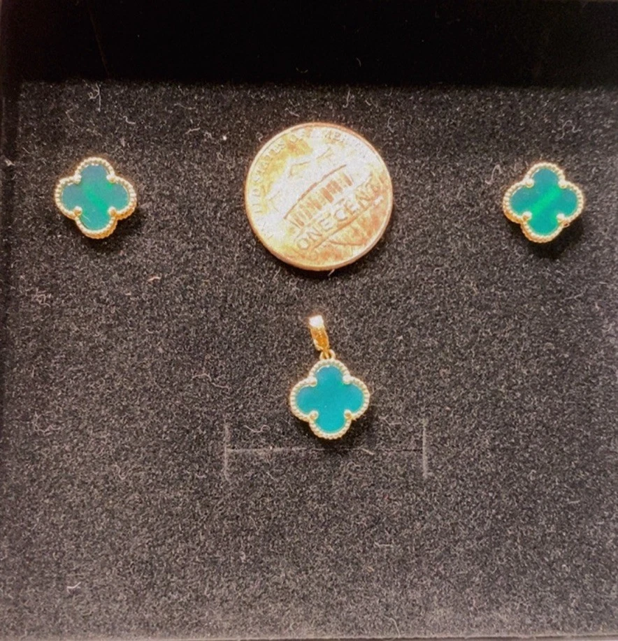 Colgante y pendientes a juego de malaquita verde oro 14 K Foto 2 de 3