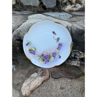Antiq J&C Louise Bavaria Hand Painted Violet Floral Porcelain Plate Gold Rim 8.5