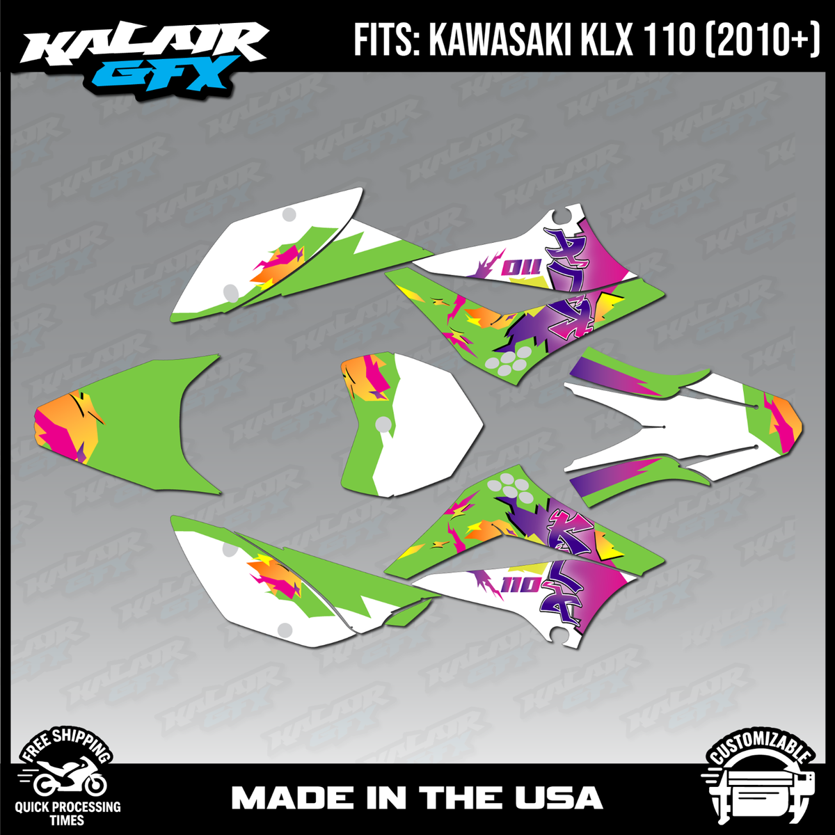 Graphics Kit for Kawasaki KLX110 KLX110R/RL (2010-2024) Throwback