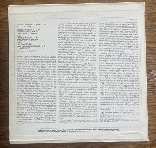 Boulez QUAD LP “Boulez Conducts Wagner” 1973 Columbia MQ32296 Classical VG+/EXC - Picture 2 of 6