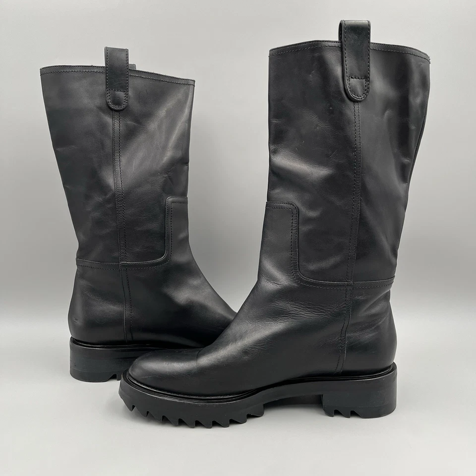 Botas Tamara Mellon Easy Rider Cuero Negro Moto Pull On Media Pantorrilla Talla 40 Italia Foto 2 de 4