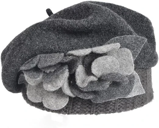 Mujer Boina Francesa 100% Lana Boina Floral Vestido Gorro Invierno Sombrero Foto 3 de 4