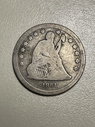 1861 Seated Liberty Quarter Dollar 25 Cents US America Eagle Arrow Shield