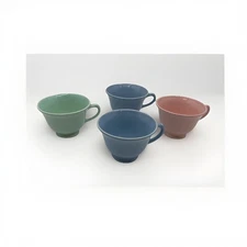 Luray Pastels Lu-Ray USA Set of 4 Tea Cups Green Pink Blue Taylor Smith & Taylor