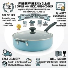 Farberware 6 Qt Nonstick Jumbo Cooker Saute Pan w/ Lid Aqua Dishwasher Safe