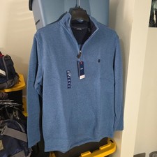 Izod Saltwater 1/4 Zip Pullover Sweater Mens M Classic Blue Relaxed .