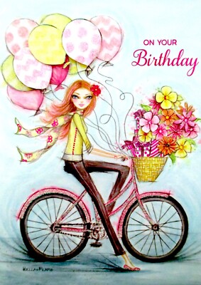 Papyrus Bella Pilar Gemmed Girl Bicycle Birthday Greeting Card ATTN: COLLECTOR'S