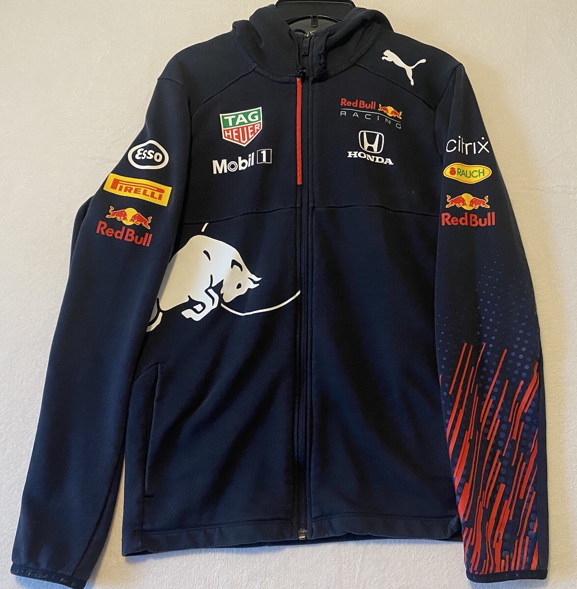 Puma Redbull Racing Hoodie Mens MEDIUM Logo ZIP-Up Spellout Honda F1 Racing READ