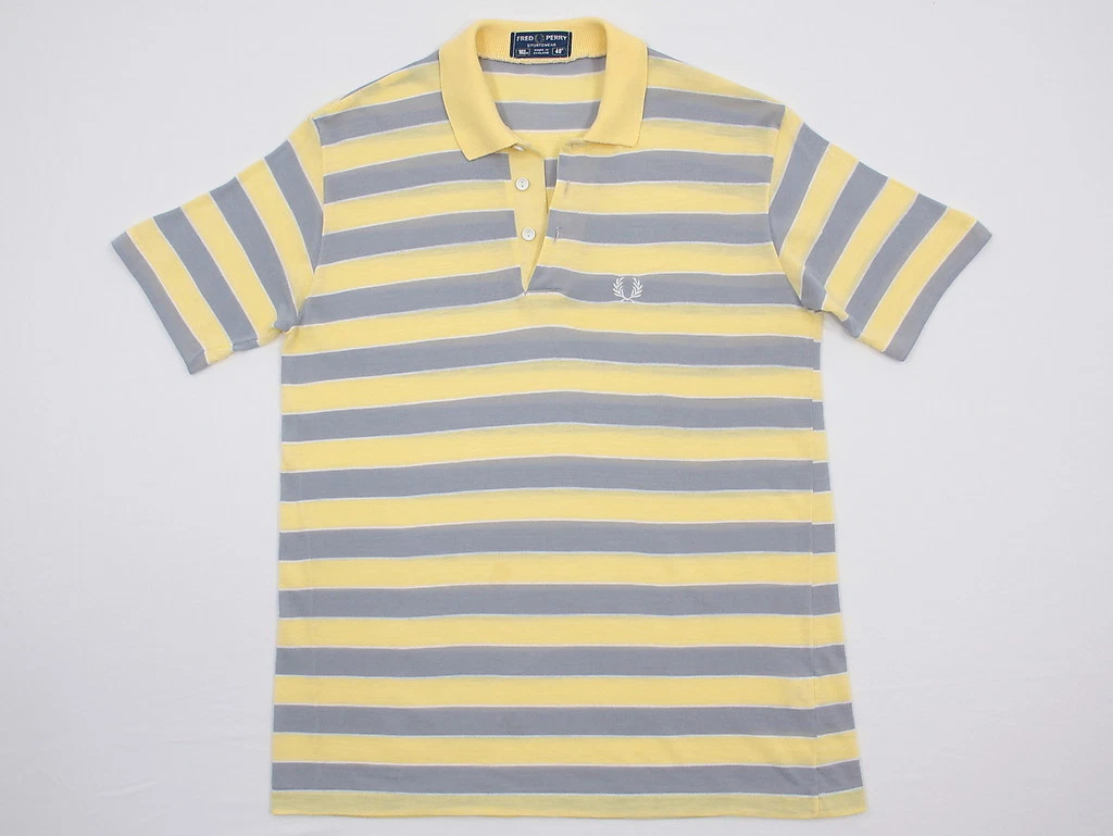 Vtg Mens Fred Perry Sportswear S/S Polo Yellow Gray Sz 40 Medium EUC ENGLAND