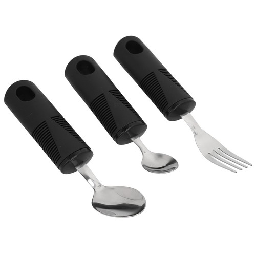 3Pcs Adaptive Utensils Stainless Steel Wide Rubber Handle Anti Shaking Spoon - Picture 3 of 22