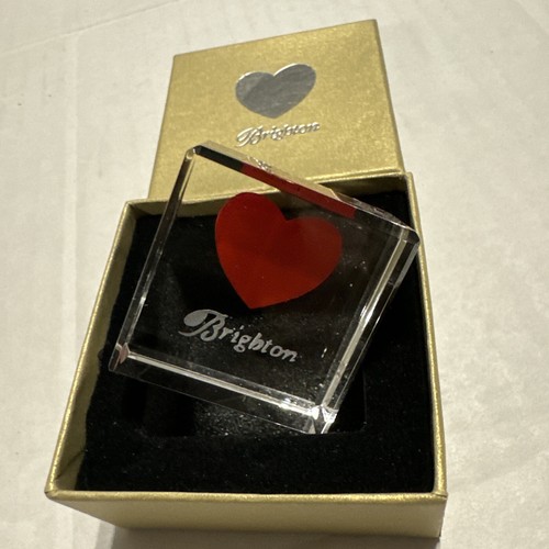 New Brighton Red Heart Clear Glass Block Decorative Paper Weight In Original Box - Bild 11 von 11