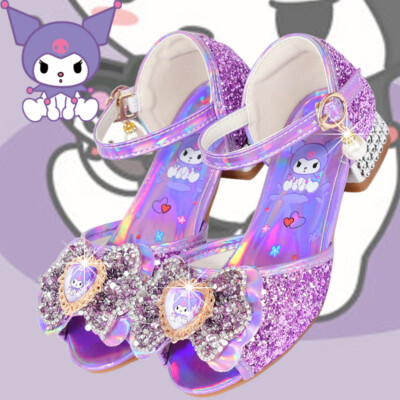 Cute Kuromi Girls Sandals Cartoon Princess Crystal Sequin Summer