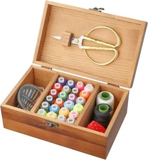 Sewing Tool Kit Wooden Box with Cute Sewing Accessories for Beginner Adults DIY