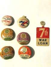 CINCO (5) PINBACK UAW-CIO 1944 + 2 BOTONES DE SOLAPA FRONTAL-- ¡LOS 7 AUTÉNTICOS!!