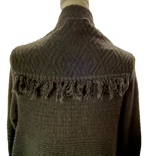 LUCKY BRAND Women Fringe Waterfall Sweater Sz S Gray Open Front Cardigan 56-26 - Picture 6 of 15