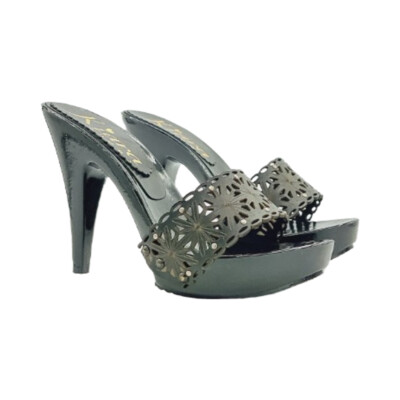 Holzschuhe Damen Mit Basis Schwarz Und Band Gelasert Schwarz - K215401 Schwarz