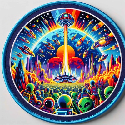 Aliens VS Earth Patch iron-on Applique Geeks & Gamers Fun Science ...