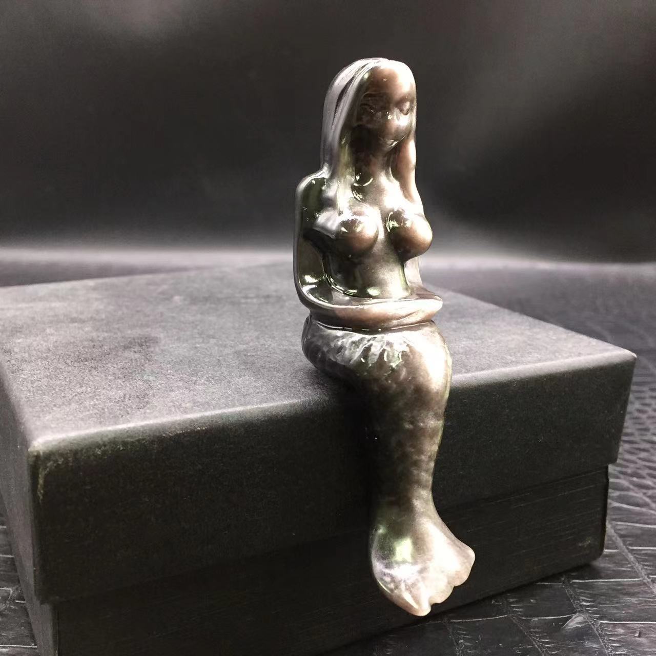 Natural Silver Obsidian Quartz Crystal Carved Mermaid Healing Reiki Decorate 1Pc