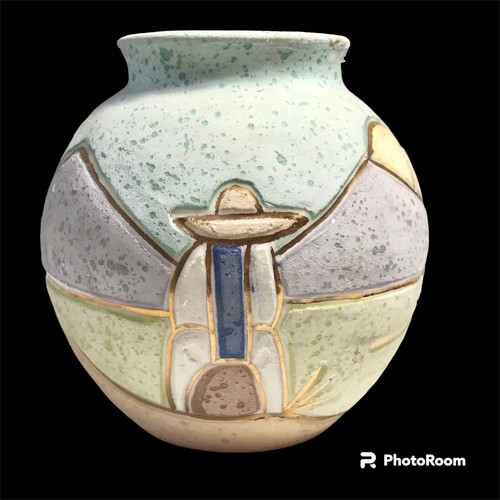 Vintage Mexican Tonala Pottery Vase Signed R. Gonza Artist Made in Mexico Pastel - Bild 2 von 14