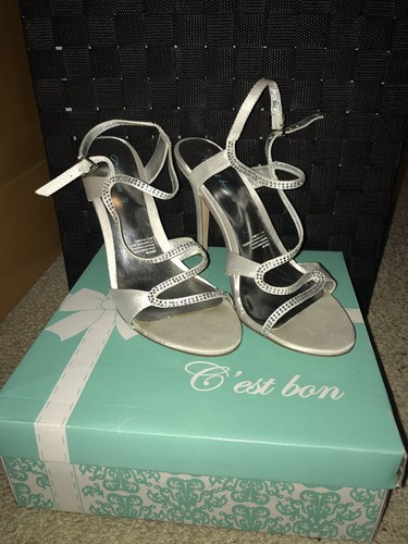 C’est bon White Diamonte Heels - Picture 4 of 4