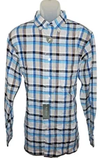Daniel Cremieux Signature L/S Shirt XL Stretch Linen Aqua Blue Plaid NWT (DCS484