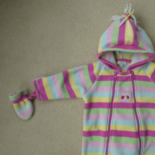 JOJO MAMAN BEBE Pramsuit 3-6M 🥰 Polar Fleece ALL IN ONE Snowsuit 🥰 STRIPY - Picture 2 of 9