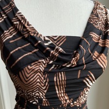 Mango Suit Brown Black Ruched Cowl Neck Party Dress XS