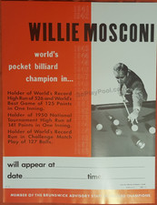Classic Billiard Exhibition Poster Featuring Willie Mosconi 1941-1958