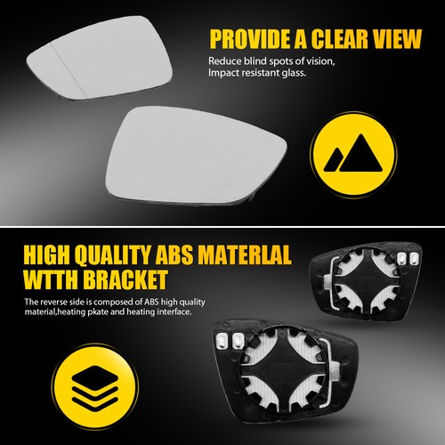 2x Left Right Side Mirror glass For VW POLO 2010-2017 Heated Convex with Base - Picture 8 of 11
