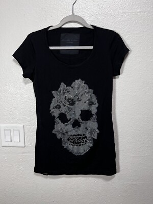 Philipp Plein Couture Dark Princess Embellished Skull Cotton Tee Shirt Medium