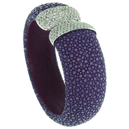 Stingray Leather Sterling Silver 925 Signed Cuff Cubic zirconia Bracelet / cuff - Picture 12 of 14