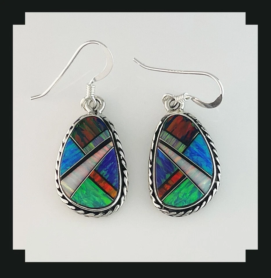 Pendientes de opalita artesanales de ley e incrustaciones Foto 2 de 4