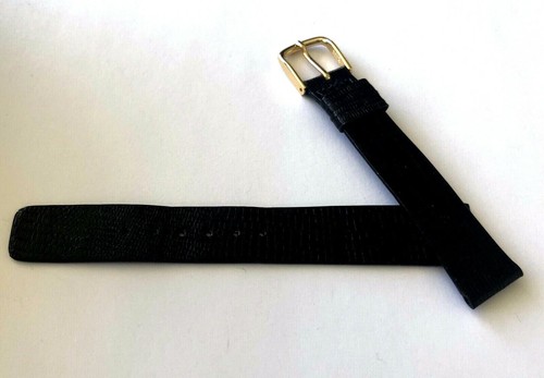 NOS Seiko Canada Black Genuine Lizard Watch Band 17mm 8'' Yellow Buckle - Picture 2 of 8
