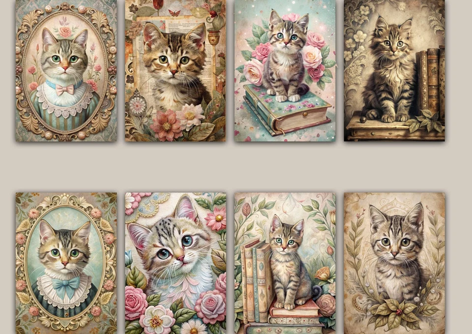 CREATION ART Vintage Cat Card Toppers for Cardmaking & Scrapbooking, Ephemera, Gift Tags
