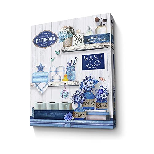 Farmhouse Bathroom Decor Wall Art Bathroom Picture Country 16L" x 12W" Blue - Picture 2 of 8