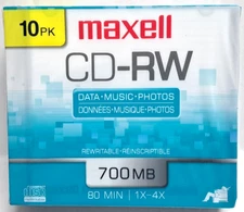 Maxell CD-RW Recordable Discs 700MB 80min 4x 10 Pack Slim Jewel Cases